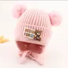 Touca de Bebê Outono e Inverno Fashionável Fofa com Orelhas de Urso Proteção para as Orelhas Touca de Tricô Para Meninos e Meninas Inverno Aconchegante à Prova de Vento Touca de Lã