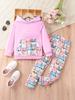 Venta al por mayor de comercio exterior niñas primavera y otoño moda manga larga dos piezas niños niñas lindo dibujos animados gato traje de pantalón