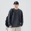 Camiseta de manga comprida de alta qualidade estilo japonês, 300g, textura pesada, para homens, outono, vintage, moderna, corte solto, versátil, básica casual