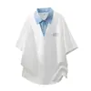 Estilo Novo de Verão Camisa Polo Falsa de Duas Peças Color Block Tendência Decote V Casual Versátil Manga Curta Top Masculino Moda Masculina