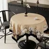 Toalha de mesa redonda estilo vintage, lavável, à prova d'água, à prova de óleo, novo modelo 2025, luxo leve, toque de alta qualidade, toalha de mesa redonda retrô para mesa de centro