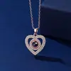Colar de projeção com pingente de coração de amor e diamante, o Coringa mais vendido de moda internacional, com 100 idiomas Eu te amo