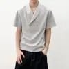 Camiseta Casual de Manga Curta com Gola de Terno Botões e Retalhos Estilo Retro Americano para Homens, Tendência Versátil Design Personalizado Camiseta Tendência para Casais