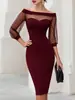 2026 Tienda Independiente de Amazon Nueva Moda Femenina de Comercio Exterior Elegante para el Trabajo Sexy Malla Hombros Descubiertos Bodycon Vestido