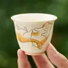 Taza de Té Pequeña de Gato Naranja de la Suerte Esmaltado Beige del Fabricante, Taza de Té de Cerámica, Taza de Maestro, Taza de Degustación de Juego de Té Kung Fu de Gama Alta