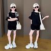 Conjunto Deportivo para Niñas Estilo Coreano Verano Moda Casual Manga Corta Pantalones Cortos Atuendo de Baloncesto para Niñas Moderno
