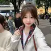 Chaqueta Corta Estilo Americano Perezoso Chic de Rayas Tres Rayas para Primavera y Otoño Chaqueta de Béisbol Sudadera para Mujer Cárdigan de Principios de Otoño para Mujer