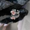 Anillo Dulce Rosa Frío Amor Circonita Moda Mujer Elegante Textura Papel de Aluminio Anillo Abierto Doble Capa Hip Hop Anillo de Dedo