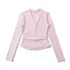 Bt939-25 Nuevo Estilo Otoño Cuello en V Manga Larga Cintura Ajustada Top Básico Camiseta Estilo Puro Lujurioso Europeo y Americano Sexy