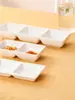 Plato de cerámica con tres compartimentos para mojar, plato rectangular creativo para snacks de barbacoa estilo japonés y coreano, para hot pot