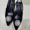 Sandalias de punta para mujer de talla grande, color liso, con perlas y pedrería, tacón bajo y alto, de temperamento, nuevo para comercio exterior 2024