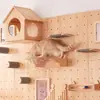 Estrutura de Escalada para Gatos em Madeira Maciça com Placa Perfurada, Casa de Gato Integrada para Apartamentos Pequenos, Montada na Parede, Economiza Espaço, Playground com Plataforma de Salto para Gatos