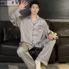 Pijama para Hombre Primavera y Otoño Seda de Hielo Manga Larga 2026 Nuevo Dibujos Animados Elegante Juvenil Seda Otoño Conjunto de Ropa para el Hogar