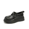Sapatos Pequenos de Couro com Cadarço e Solado Grosso para Mulheres 2026 Primavera Novo Bico Redondo Couro Genuíno Branco Estilo Preppy Sapatos JK para Mulheres