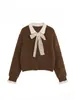 Jaqueta Cardigan de Tricô Falso Duas Peças com Lapela Feminino Outono/Inverno Novo Estilo Cardigan de Tricô com Laço de Renda Top Curto