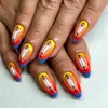 2026 Nuevo Estilo Ins Estilo Bloques de Color Rojo, Amarillo y Azul Gradiente Tiras de Uñas Portátiles, Uñas Postizas Removibles