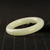 Pulsera de jade blanco Hotan al por mayor, brazalete redondo retro grueso y atrevido, brazalete de jade