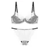16001 Ropa interior de encaje ultradelgada europea y americana sujetador sexy ropa interior talla grande pecho pequeño conjunto de sujetador transparente para mujer