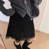 Falda midi de mujer con paneles de encaje, cintura elástica, capas y dobladillo con volantes, corte A, estiliza y es juvenil