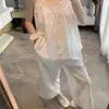 Pijama de mujer sencillo y casual estilo coreano con ribete de encaje, conjunto de camisola cómoda y pantalón largo de verano para tallas grandes