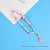 Cadena de cuentas de colores dopamina de moda para teléfono con colgantes de corazón y flor de acrílico para bolsos y cámaras de niñas
