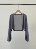 Cardigan de Tricô de Seda de Gelo Estilo Francês Cintura Alta Proteção Solar Feminino Shawl Fino de Verão com Saia de Alças Top Externo Blusa