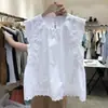 Camisa Dopamina Patchwork de Renda Ultra-Fada com Mangas Bufantes, Verão 2026 Top Solto Estiloso de Nicho para Mulheres