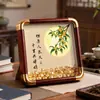 Edición Limitada Festival de Medio Otoño Estilo Flor Luna Redonda Buena Estilo Chino Bronce Imitación Esquina Marco de Fotos Soporte de Mesa con Yuanbao Regalo Adorno de Escritorio