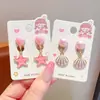 Estilo océano cola de sirena concha estrella de mar aretes para niños sin perforación orejas niñas colgante de perla a prueba de dolor lindos aretes
