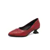 Novo estilo sapatos de camada única para outono e inverno com bico fino e boca profunda queimados em renda salto médio sapatos femininos europeus e americanos tamanhos grandes 40-48 sapatos de comércio exterior
