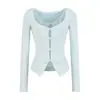 Camiseta Base Manga Longa Estilo Bm Desejo Puro Estilo Coreano para Mulheres, Top Curto Patchwork de Renda de Alto Padrão Outono e Inverno