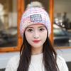 Gorro de punto transfronterizo para niños, moda coreana, gorro con pompón de piel, invierno, forrado de vellón, cálido, para exteriores, de lana, al por mayor