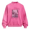Moletom com Capuz Estampado de Letras de Personagem Floral Vintage Lavado Masculino Primavera/Outono Casual Tendência Marca Lavado Gola Redonda