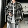 Camisa de manga larga a cuadros retro estilo americano, nueva colección de otoño para hombre, cárdigan de corte holgado, camisa de talla grande para hombres más corpulentos