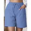 Pantalones cortos casuales de lino holgados de nuevo estilo para verano, transfronterizos europeos y americanos, con bolsillos, color liso, talla grande, de pierna ancha y cintura alta para mujer