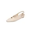Sandalias de Verano 2026 para Mujer, Estilo Commuter de Moda, Hebilla Pequeña Dorada, Cuña Cómoda, Piel de Oveja, Tacón Medio, Punta Cuadrada Pequeña, Piel Genuina, Punta Cerrada, Sin Espalda