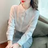Nova Camisa de Algodão Puro Outono/Inverno 2025 Moda Feminina Jacquard de Algodão Camisa Feminina Manga Longa Moda Top que Reduz a Idade