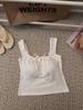 Camisola de Encaje con Cordones y Lazo Estilo Spice Girl Francés para Mujer Verano Corta Ajustada Adelgazante Combinable Casual Top para Exterior