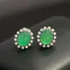 Pendientes Ovalados Verdes Clásicos Retro Versátiles con Exquisita Incrustación de Diamantes, Pinzas para Oreja Versátiles Sin Perforar para Mujeres
