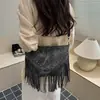 Bolsa de Gran Capacidad para Mujer 2026 Verano Nueva Moda Retro Bolso de Hombro Cruzado Bolso con Remaches Texturizados y Borlas
