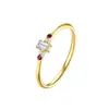 Anillo de Plata Art Origin Plata de Ley S925 Lujo Ligero Cuadrado Circonita Blanco Azúcar Piedra Roja Anillo para Dedo Femenino Transfronterizo Europeo y Americano Más Vendido Temperamento Banda Delgada