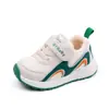Zapatos casuales deportivos de rayas onduladas con velcro para niñas, zapatos blancos para niños, suela suave, antideslizantes, funcionales MY2306