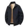 Jaqueta masculina em estoque para primavera e outono, gola alta, estilo workwear, espessada, cor sólida, corte solto, à prova de vento, para homens de meia-idade e jovens, vestuário esportivo externo