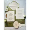 Invitación de boda verde oliva repujada, invitación de papel de algodón repujado, sello de banda, sello de laca, invitación estilo occidental, imprimible
