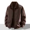 Chaqueta de Cuero Gruesa con Terciopelo para Hombre Cuello Alto Chaqueta de Algodón para Hombre Cortavientos Impermeable Ropa de Padre Chaqueta de Negocios para Hombres de Mediana Edad y Mayores