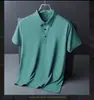 Camiseta de manga corta fina y transpirable con cuello de solapa para hombre, estilo business casual, color liso, sin costuras, polo de seda helada