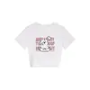Camiseta Branca de Manga Curta Estilo Novo de Verão para Mulheres com Estampa de Coelho de Desenho Animado e Letras Top Versátil na Moda