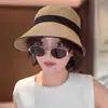 Chapéu de pescador de algodão e linho estilo japonês para mulheres, novo modelo de verão com tira preta, plissado, para proteger do sol, design artístico vintage, faz o rosto parecer menor, chapéu de proteção solar