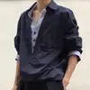 Nueva camisa de dos piezas falsa para hombre y mujer, holgada y casual, de manga larga, diseño en capas, chaqueta camisa retro única