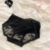 Braguitas Sexy de Contraseña~Satén con Encaje Francés Deseo Puro Transparente Seda de Morera Entrepierna Calzoncillos de Cintura Media para Mujer